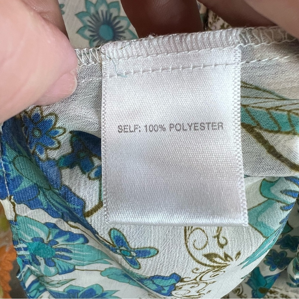 ROSE + OLIVE Blue and White Floral Boho Chiffon Longline Tunic/Dress, M - Picture 14 of 14